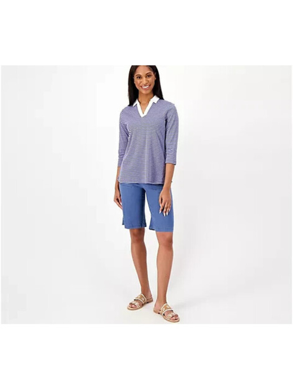 Isaac Mizrahi Live! Regular Bridgehampton Strtch Chambray Bermuda Shorts XXS - Picture 3 of 3